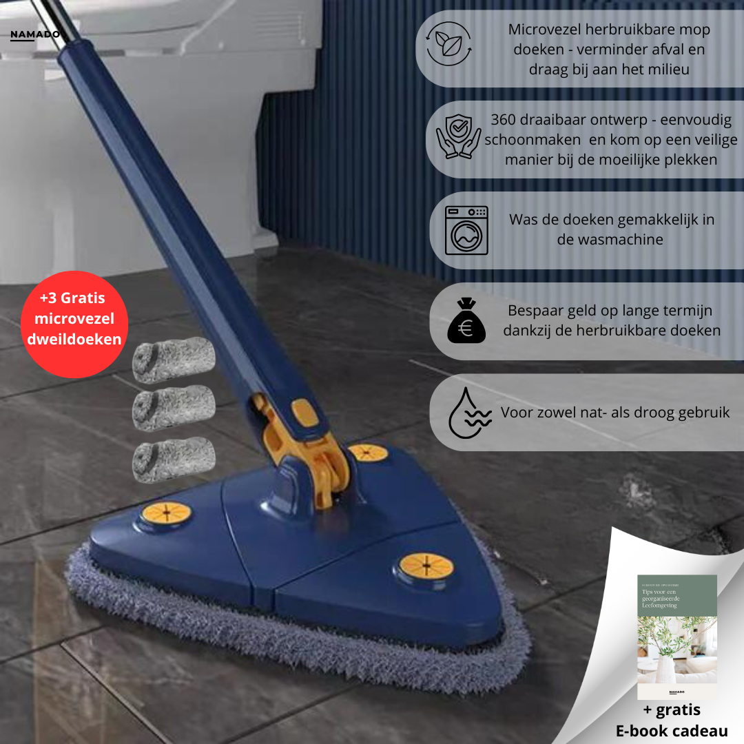 Namado CleanPro Mop™ - 360° draaibare mop voor moeiteloze schoonmaak | +3 GRATIS doeken