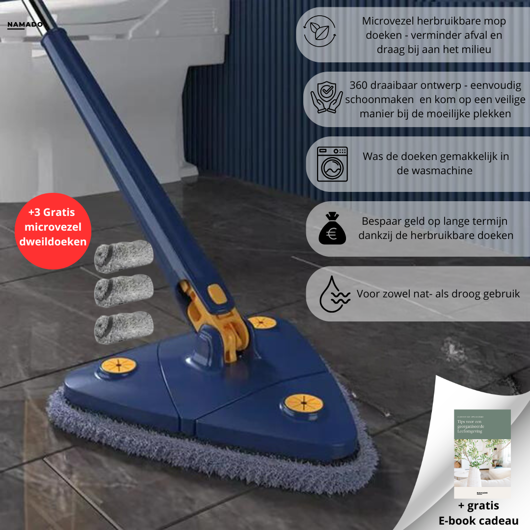 CleanPro Mop™ - 360° draaibare mop voor moeiteloze schoonmaak | +3 GRATIS doeken