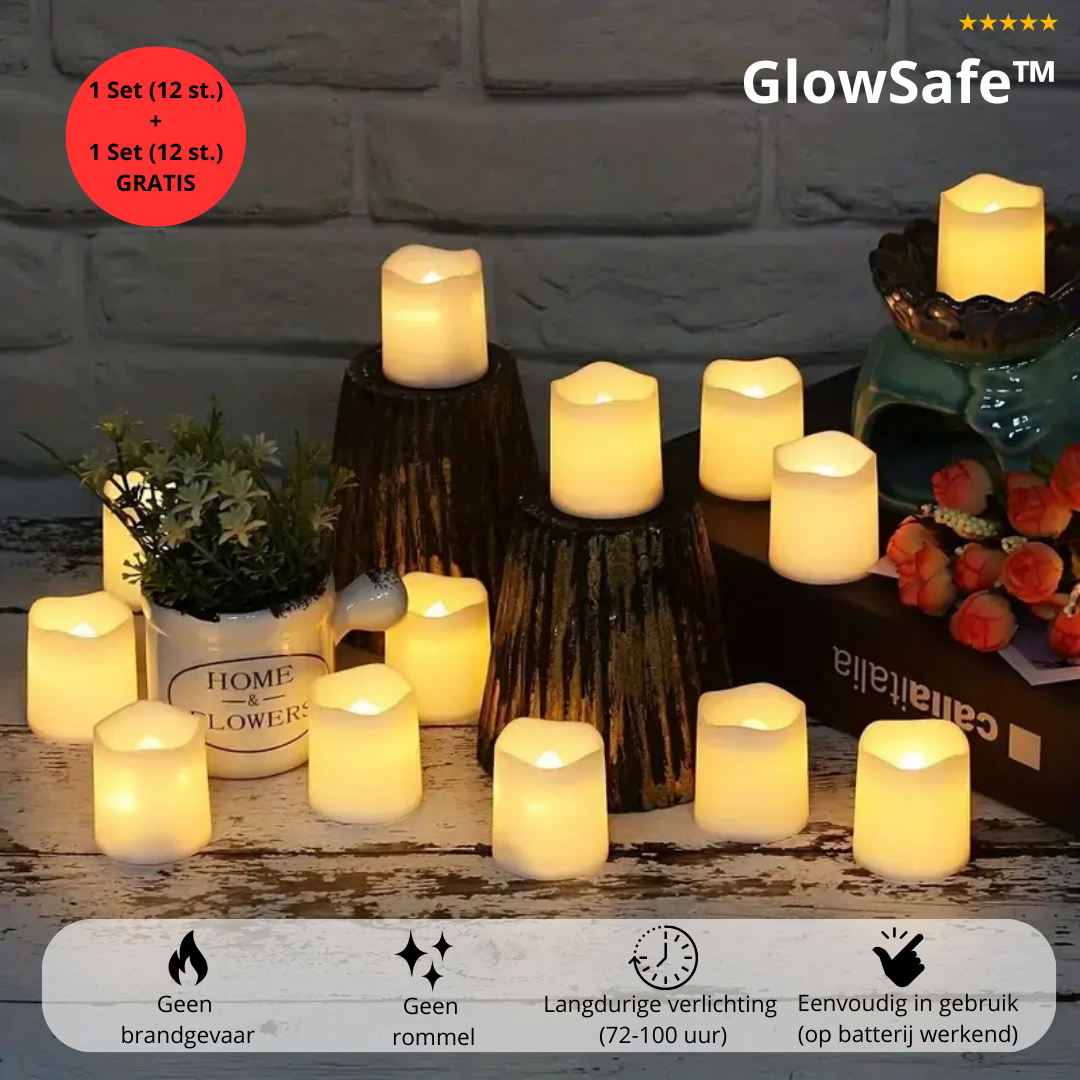 GlowSafe™ LED kaarsen - Duurzaam, voordelig en sfeervol | 1 + 1 GRATIS