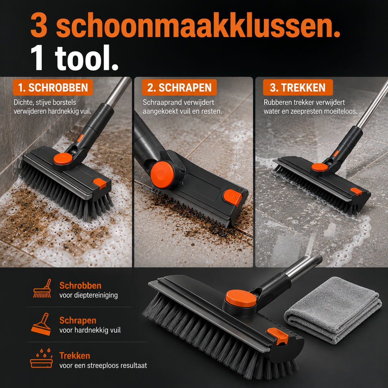 Namado 3-in-1 SchrobPro™ - Moeiteloos schoon voor badkamer & tuin