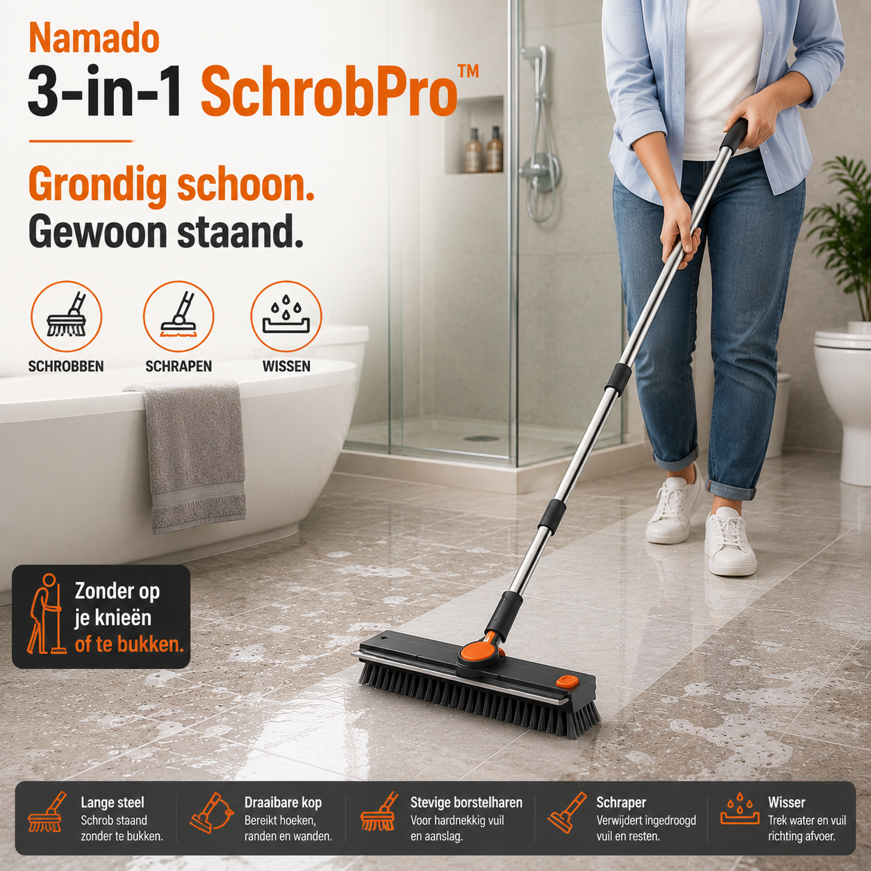 Namado 3-in-1 SchrobPro™ - Moeiteloos schoon voor badkamer & tuin