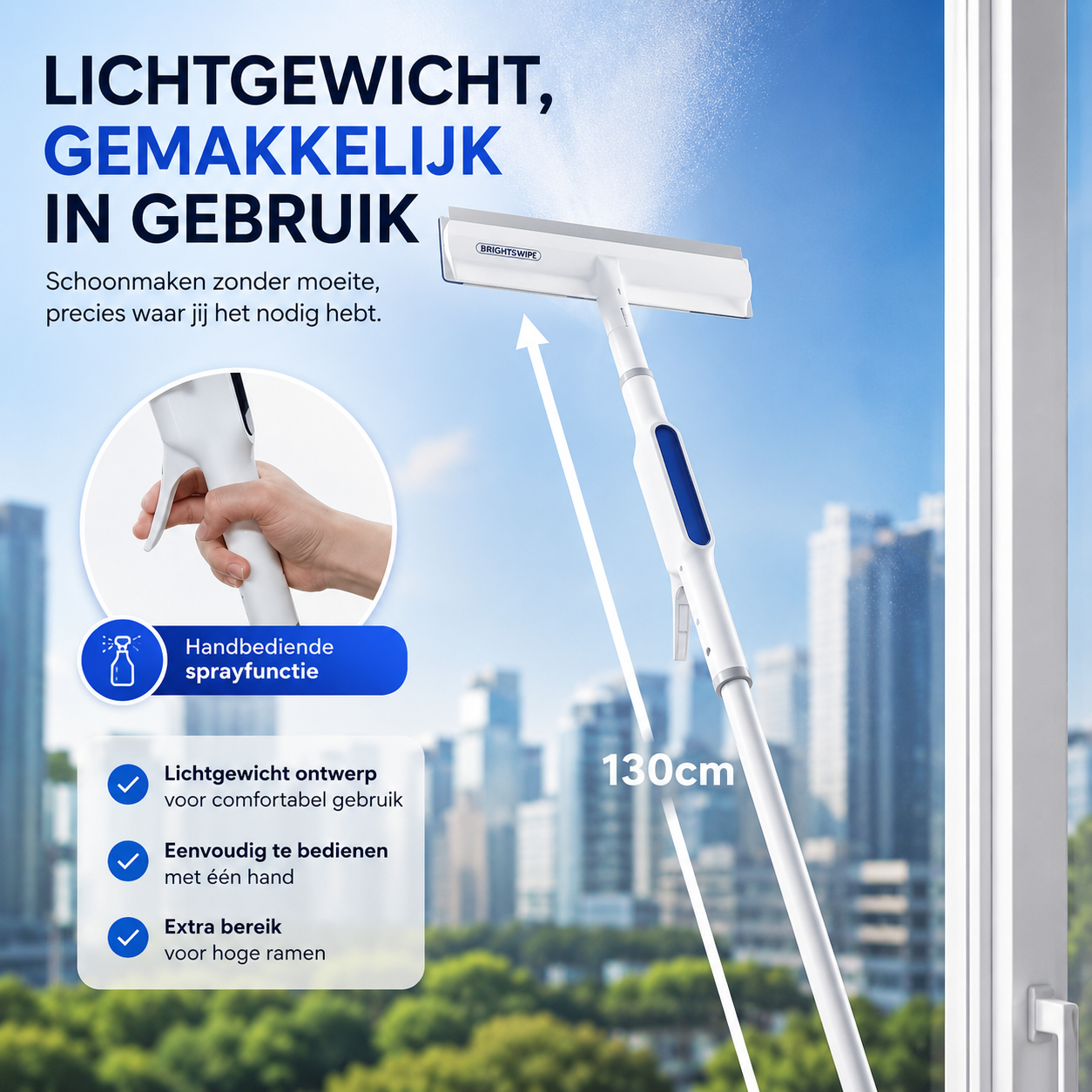 Namado BrightSwipe™ raamwasser - Spray, reinig & trek schoon in één beweging