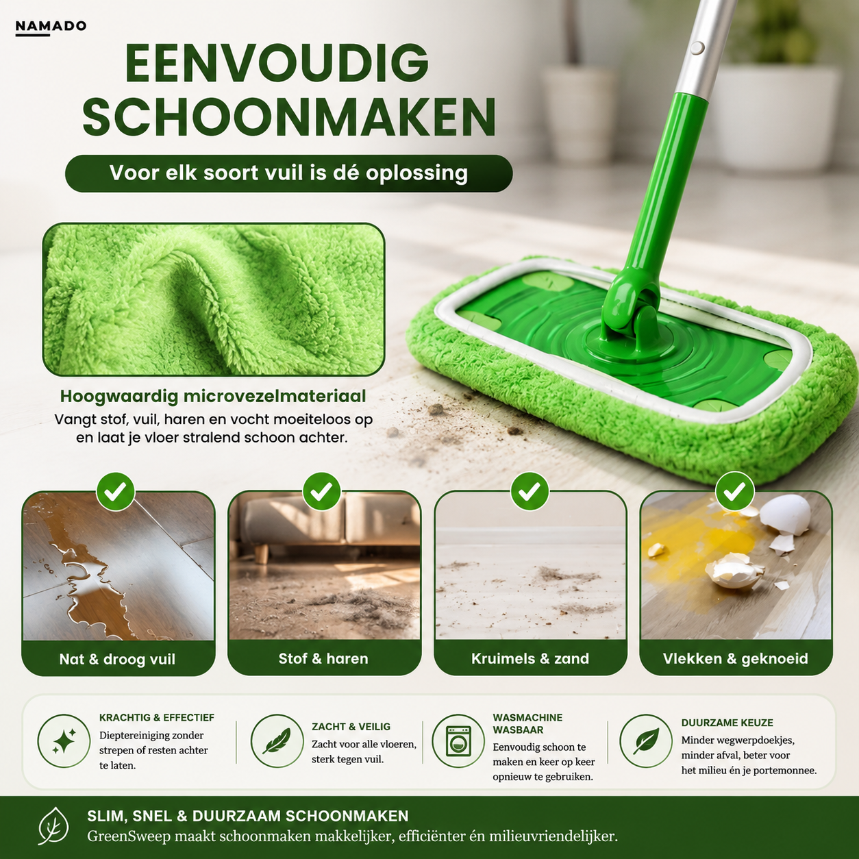 Namado GreenSweep™ - De herbruikbare vervanger van wegwerpdoekjes (pluche variant)