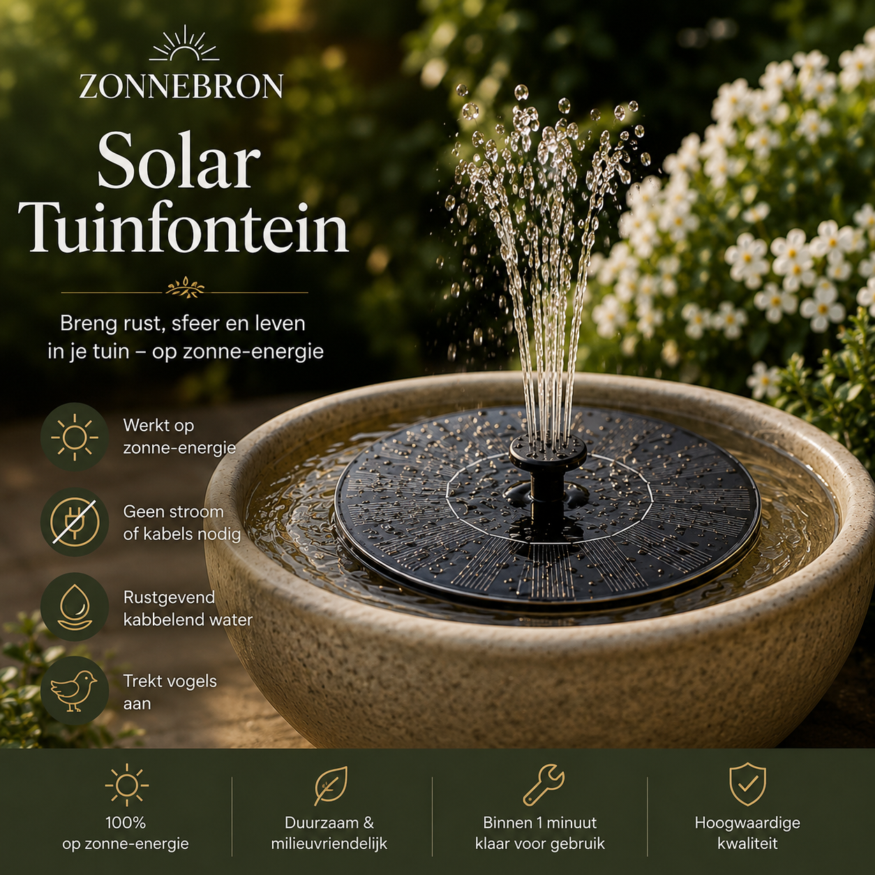 Zonnebron™ Solar Tuinfontein - Breng je tuin tot leven